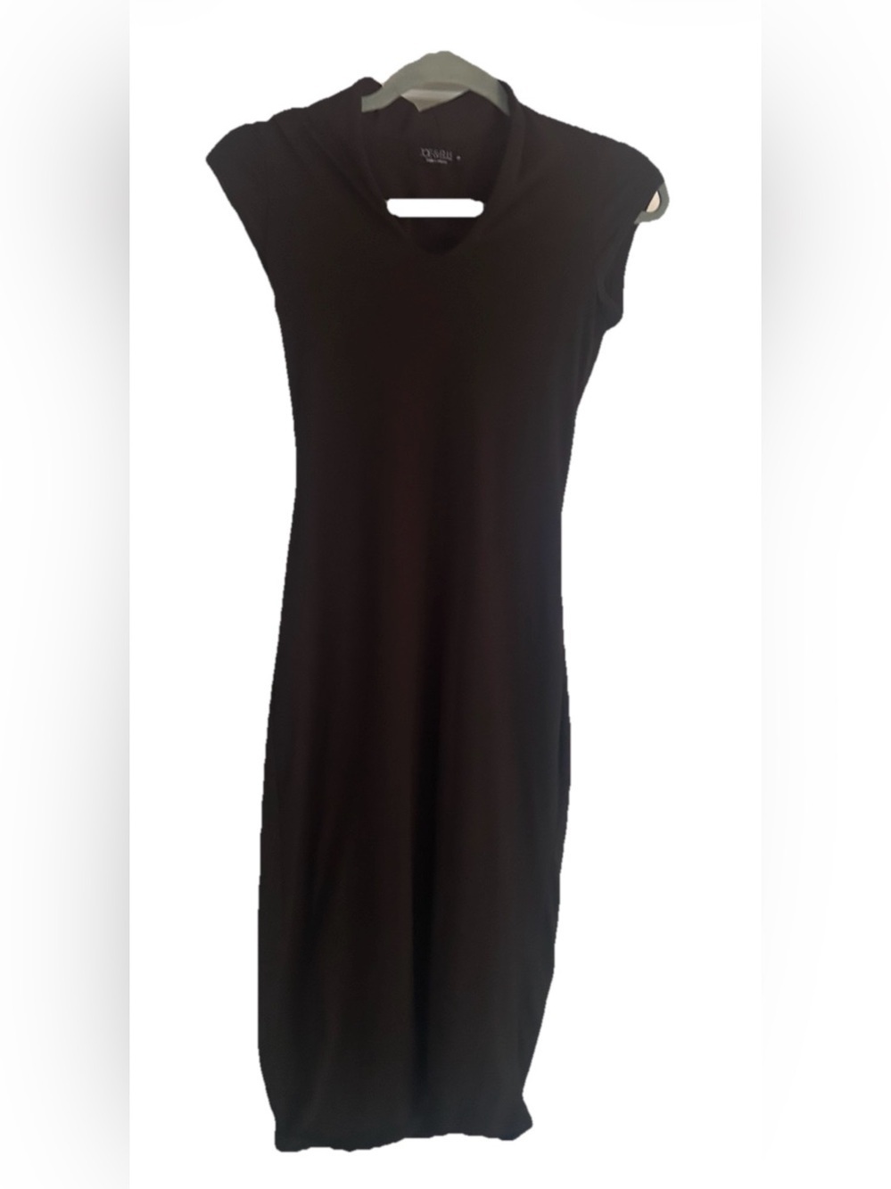 Joe & Elle Black Solid Sheath Dress S V-Neck Cap Sleeve Knee Length